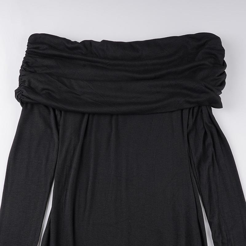 Women's Solid Colour Temperament One Shoulder Long Ruffle Hem Split Long Sleeve Dresses