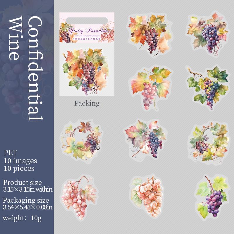 

10 Pcs Fruitful Garden Decorative Sticker Fruit grape pomegranate Collage Scrapbooking Label Journal Planner Stationery Stickers