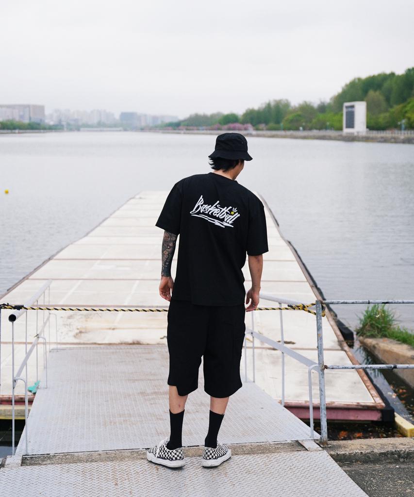 CREAM SODA LAB Basketball Short Sleeve T-Shirt Oversized Black White
