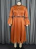 AOMEI Brown Satin Dresses Women Mock Neck Long Flare Sleeve Empire A Lline Evening Cocktail Party Midi Dress