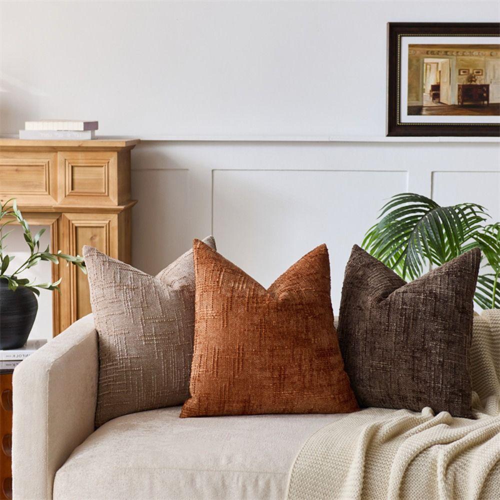 50cm Cushion Cover Japanese Style Bamboo Textured Throw Pillow Case Jacquard Solid Color Sofa Pillowcase Bedroom