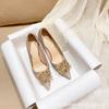 [Spot] Golden wedding shoes Xiuhe wedding dress two wear bride shoes French high heels 2025 new crystal shoes