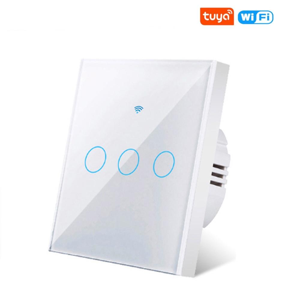 WiFi EU Light Wall Touch Switch 220V No Need Neutral Wire Tuya Smart Life Work with Alexa Google Home 1/2/3Gang