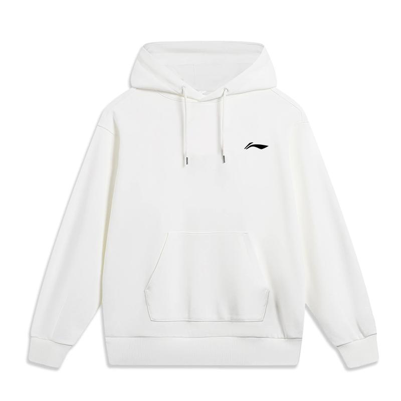 

Li Ning Sports Fashion Series Флисовая толстая фирменная принтованная свободная кофта с заниженной линией плеча и капюшоном Повседневная толстовка унисекс белая YWDU565-2 3XL