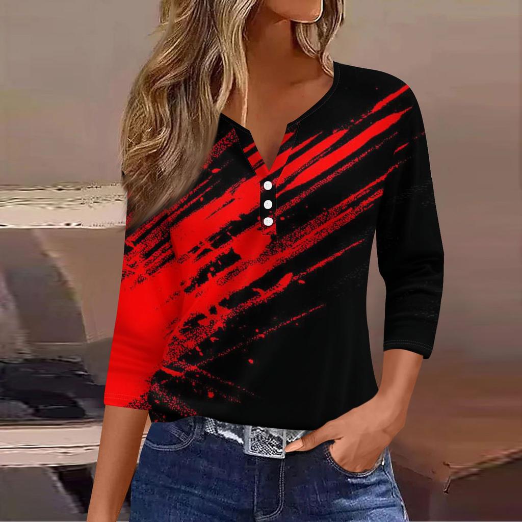 Women's Casual Fashion V-neck Loose Versatile Halloween Print Three-quarter Sleeve Top