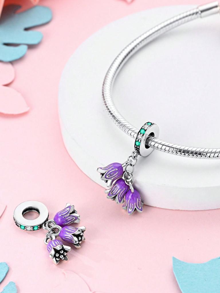 Copper Plated Original Charms Pink Rose Bellflower Beads Fit Bracelet Women'S Jewelry Gift