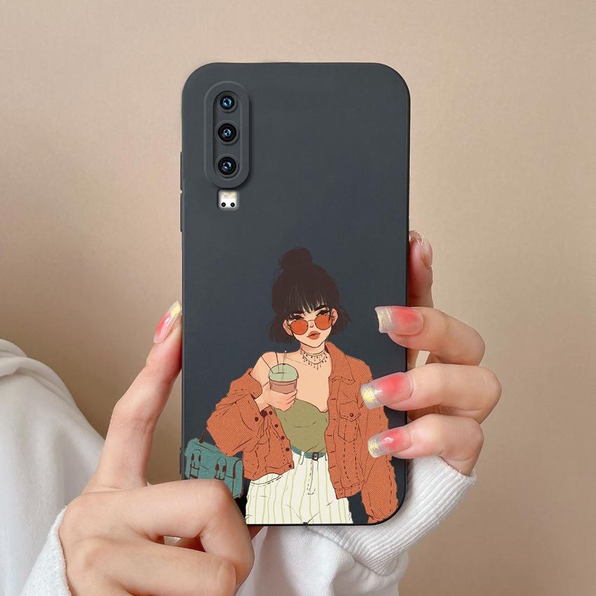 Compatible For Huawei P60 Y5 Y6 Y7 Y9 Y9A P30 P40 Trendy Girl Phone Case Lens Protection Soft Liquid Silicone Anti Drop Shell For Huawei Bumper Cover