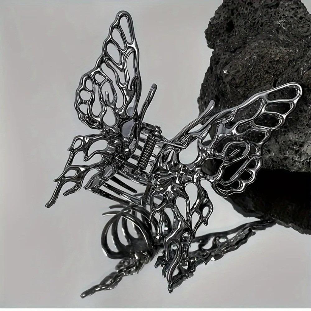 Vintage Butterfly Hair Clips Black/Sliver Metal Geometric Hair Barrettes Cross Design Elegant Large Hair Claw Clips