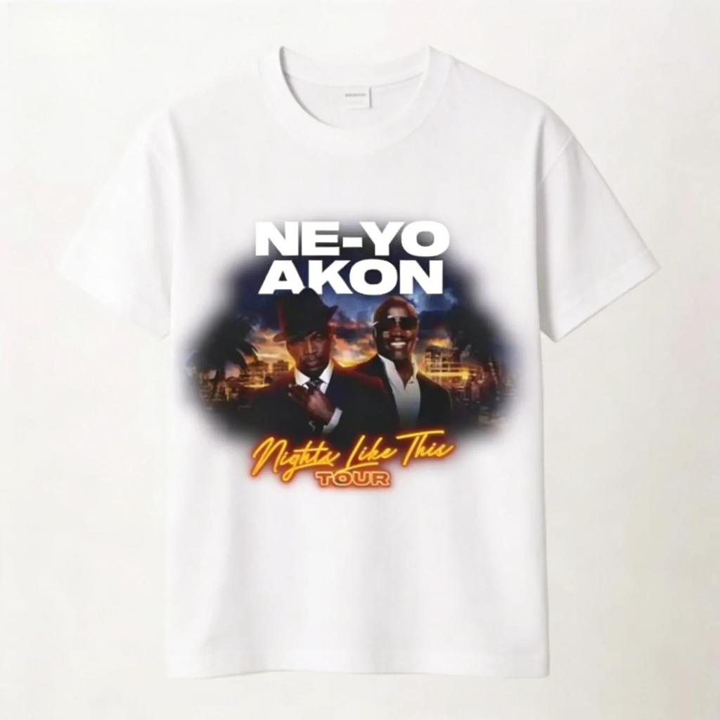 Ne Yo Akon 2026 New Night Like This Tour Maglietta Moda Casual Top per Uso Quotidiano Leggermente Traspirante Hip Hop Streetwear