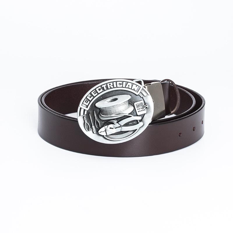 Men's Fashion Cowhide Leather Belt - Retro Buckle, European-American Style, Casual Jeans Accessory