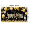 Black Gold Graduation Banner with Balloons and Graduation Cap for Ceremony Party