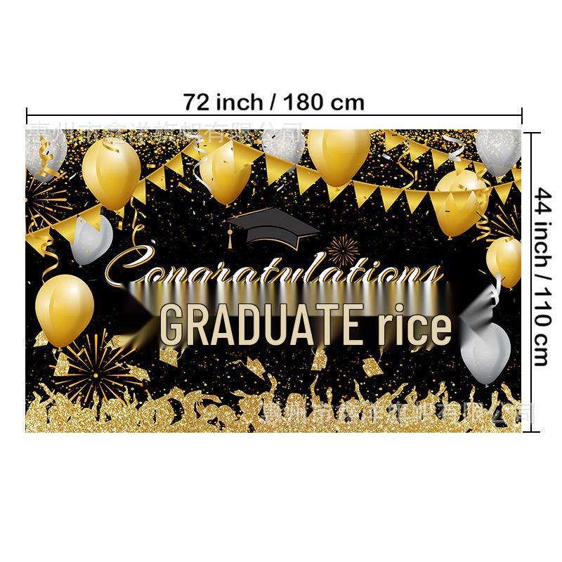 

Black Gold Graduation Banner with Balloons and Graduation Cap for Ceremony Party Customizable - Contact Customer Service