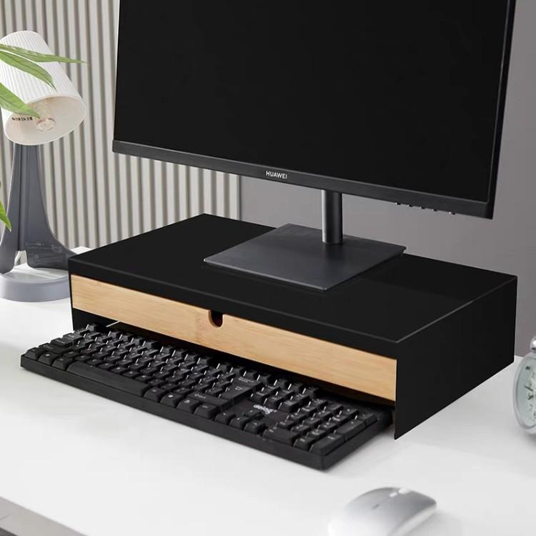 Adjustable Computer Display Riser Stand with Drawer and Storage Shelf