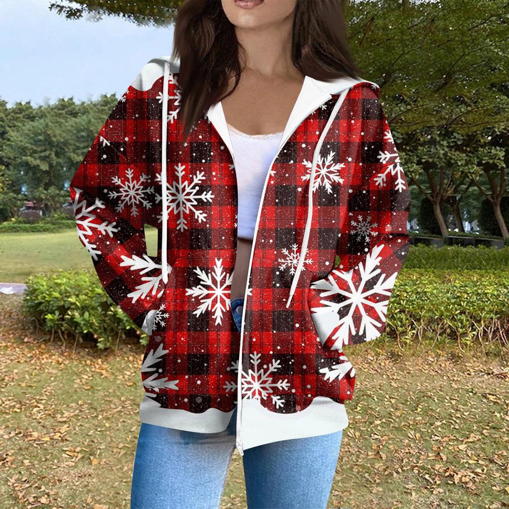 Women's Casual Fashion Long Sleeve Zipper Printed Hooded Sweatshirt