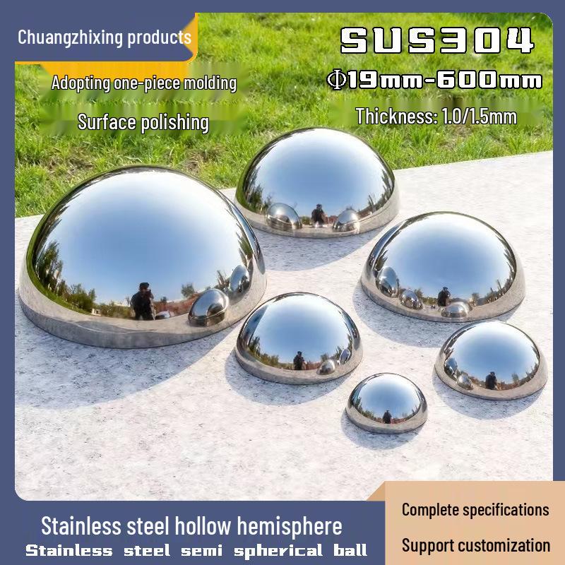 1.5" Thick 304 Stainless Steel Half-Round Mirror Hemisphere Tube Plug Spherical Cap