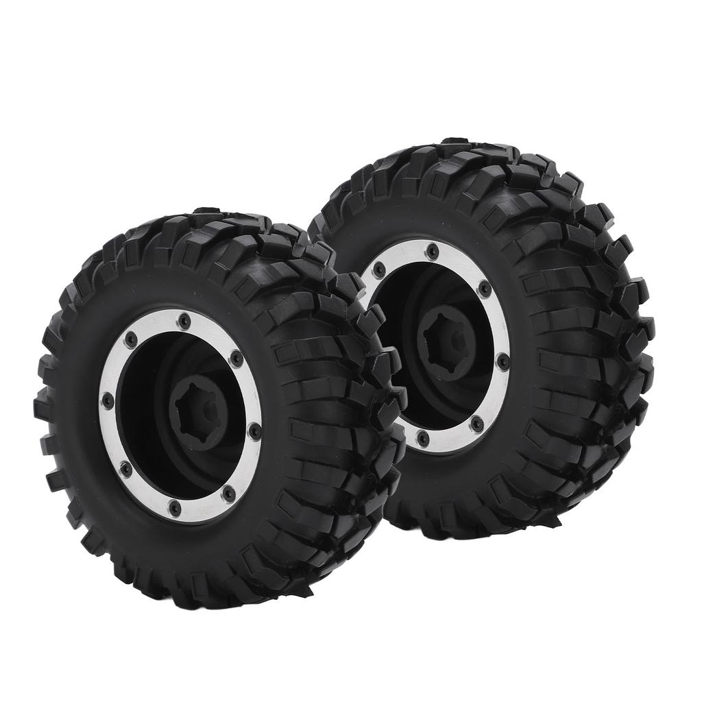 2PCS 1.9 Inch Metal Wheel Rims Hubs and 96mm Rubber Tires Set for Tamiya CC01 D90 RC CarSilver