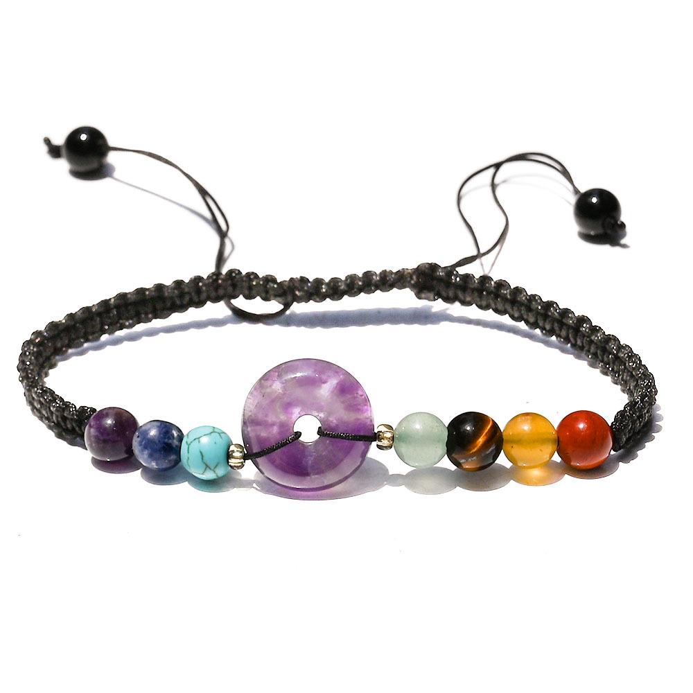 1pc Colorful Weaving Bracelet Natural Stone Bracelet Crystal Peace Buckle Adjustable Donut Yoga Stone Handstring Jewelry Gift