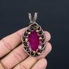 Kashmiri Red Ruby Gemstone Pure Copper Wire Wrapped Handmade Jewelry Pendant
