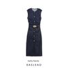 Kaslead New Women Clothes Western Style With Belt Pleat Midi Dress 3394576