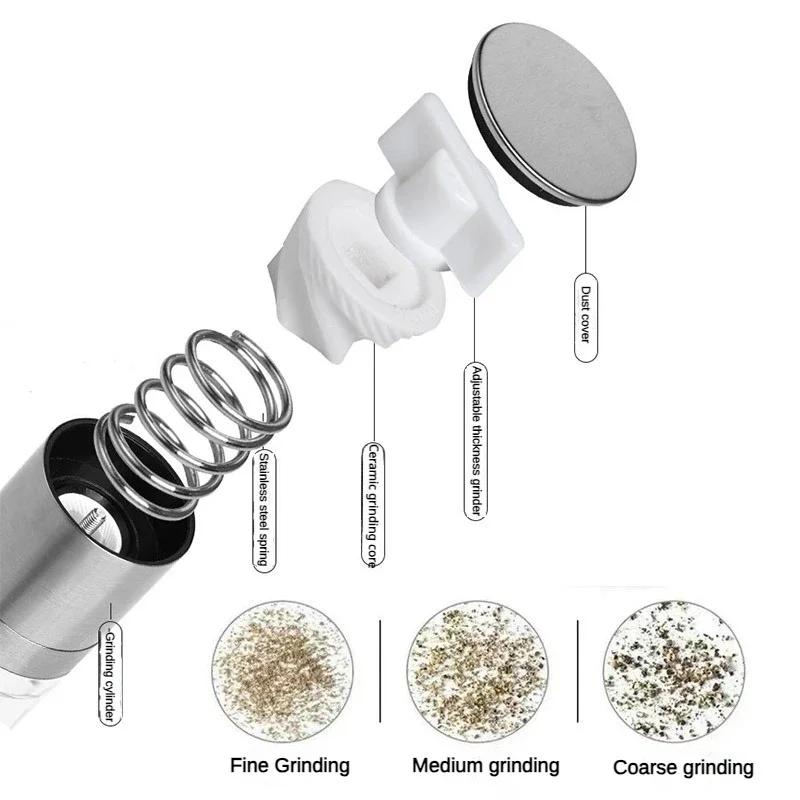 Salt and Pepper Grinder 2 in 1 Manual Stainless Steel Salt Pepper Mills with Adjustable Ceramic Grinding Spice Mill Kitchen Tool