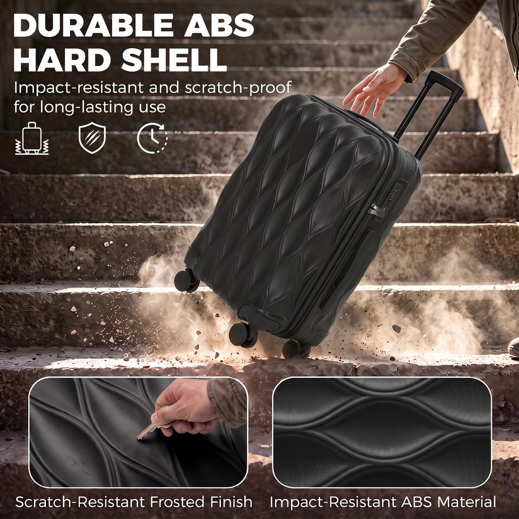 26Inch 65cm 64L Suitcase, ABS Hard Shell Checked Luggage, Black