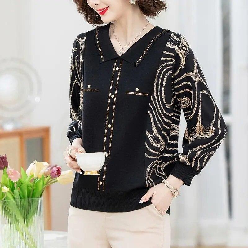 Mom Spring Autumn New Long Sleeved T-shirt Women Fashion Mesh Sleeved Chiffon Shirt Ice Silk Thin Bottoming Shirt XL-5XL
