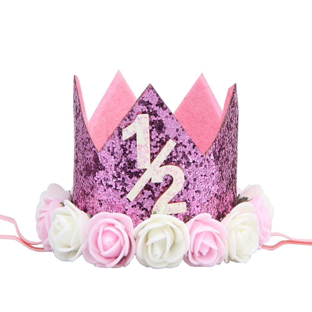 Cross-Border 1st Birthday Crown Headband: Princess Gold & Pink Party Accessory for Girls
