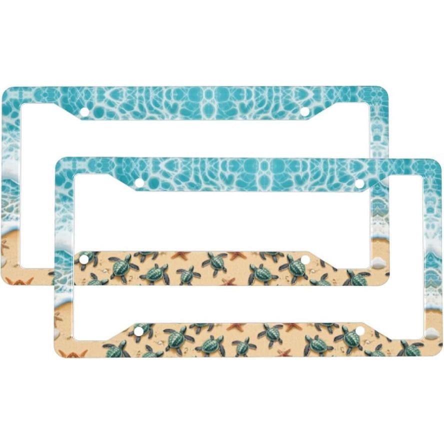Beach License Plate Frame 2 Pack Accessories Cars Decor 12.3 X 6.3 Inches For Men Women