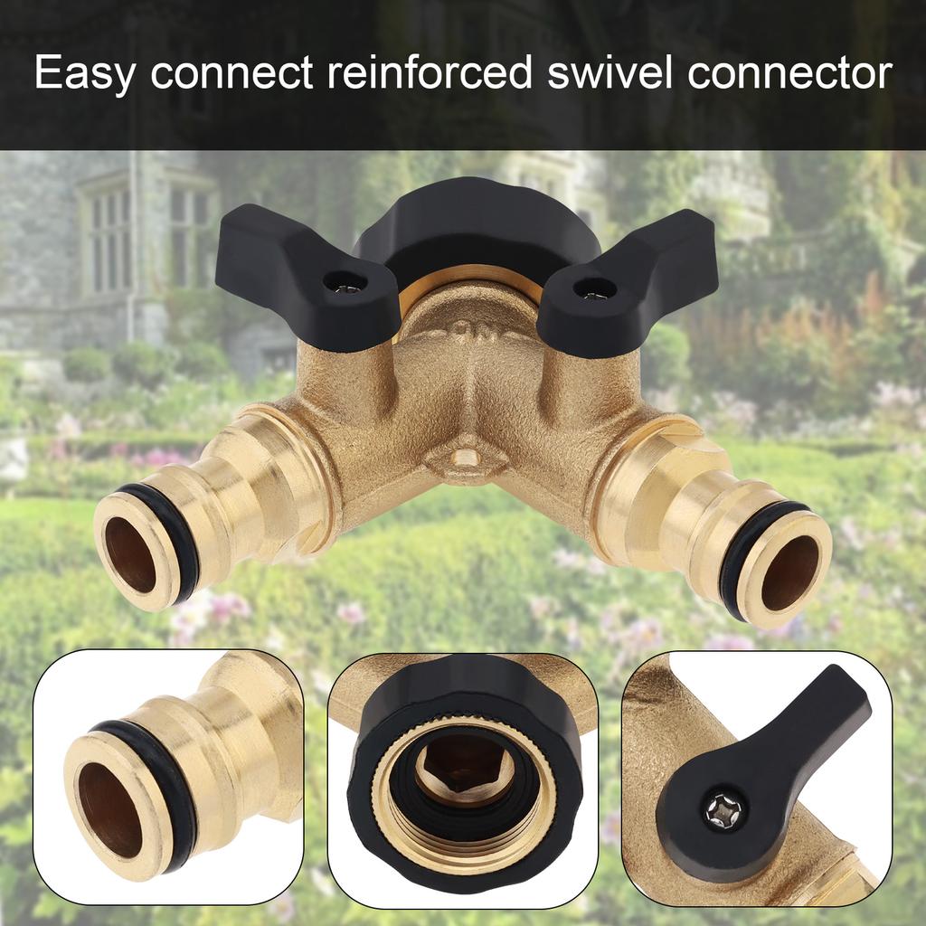 Brass Y-Shaped Double Outlet Garden Hose Adapter with Independent Switch Fittings, Household Water Tap Connection Accessories