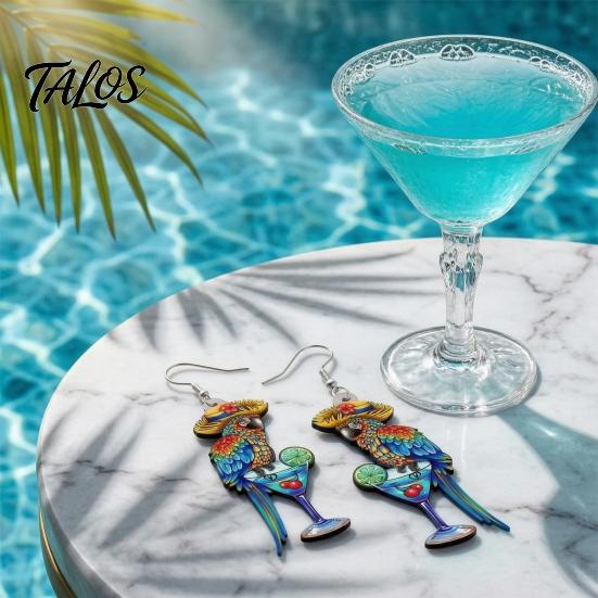 Vibrant Feather Pattern Earrings 1 Pair Cute Acrylic Parrot Earrings, Tropical Animal Dangle Fun Halloween Costume Jewelry for Women, Summer