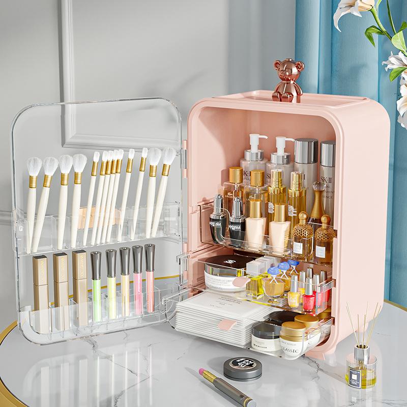Makeup Organizer Cosmetic Storage Box Light Luxury Desktop Jewelry Organizer with Led Light Lipstick Eyebrow Pencil Container