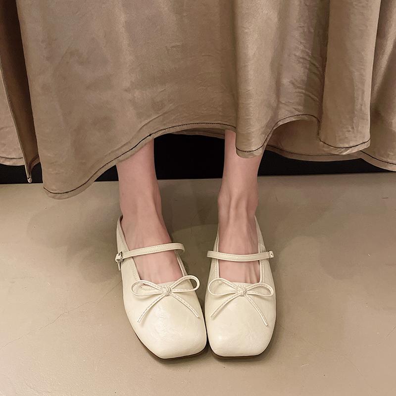 Fashion Women's Baotou Slippers Spring New Square Head Shallow Mouth Butterfly Knot Soft Bottom Anti-slip Wear
