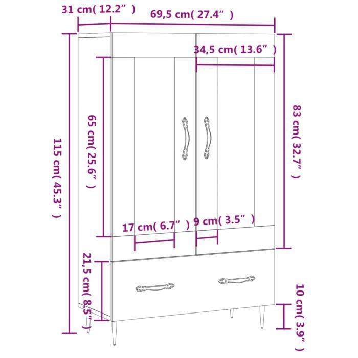 VidaXL Buffet haut sonoma gris 69,5x31x115 cm bois d'ingénierie 828282
