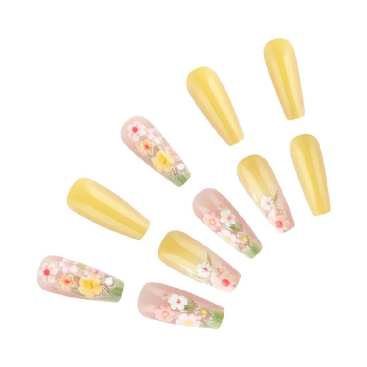 Square French Tips Fake Nail Glues On Nail Stick On Nail Flower Press On Nail Artificial False Nail for Womens Girls