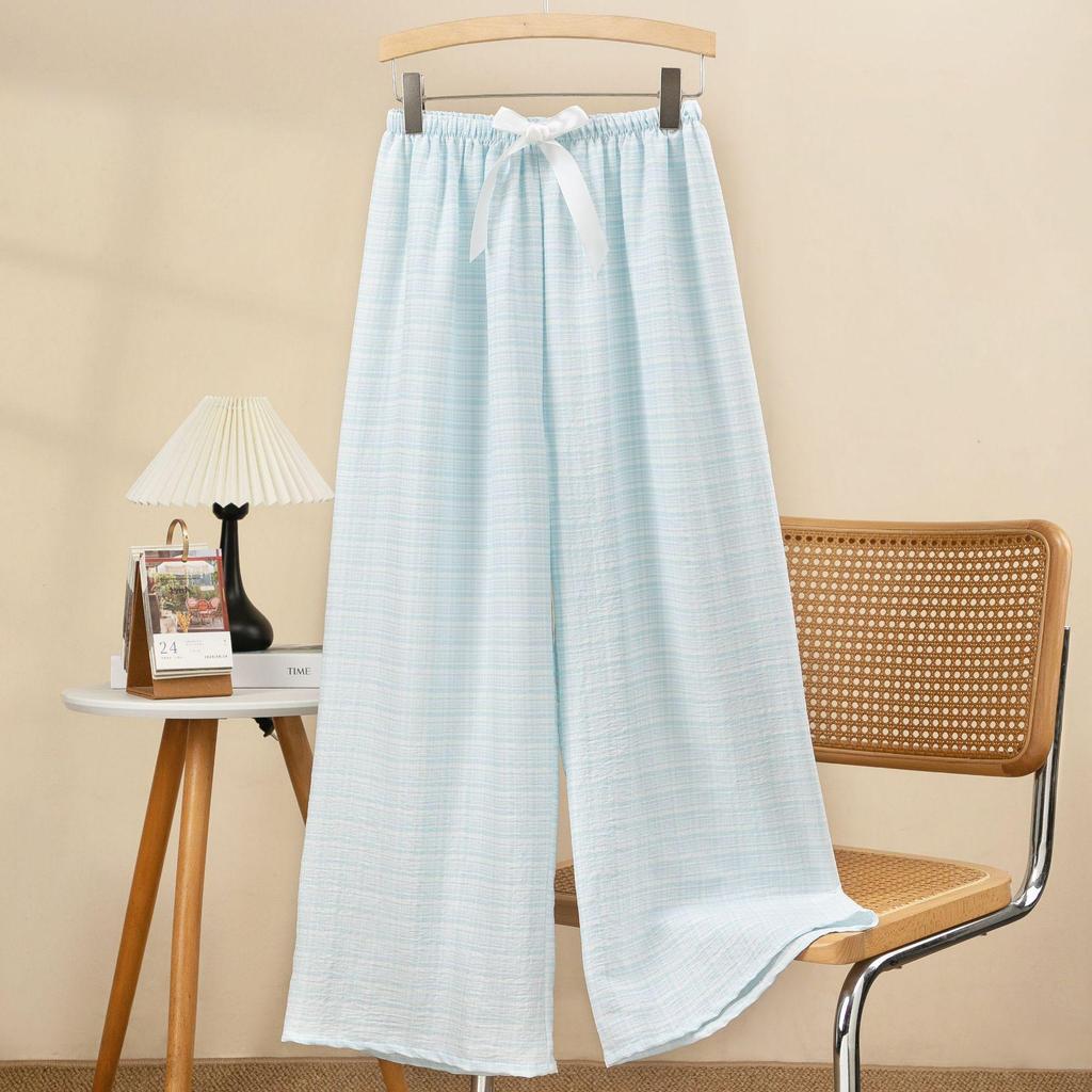 Women's Cloud Cotton Plaid Pajama Pants - Summer Casual Wide-Leg, Lightweight, Outdoor-Friendly, Yarn-Dyed, Long Style