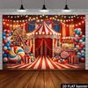 2D Entertainment Carnival Background Scene, Featuring Red and White Striped Tents, Ferris Wheels and Popcorn Machines