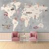 Retro World Map Large Mural Hand Painted Airplane Hot Air Balloon Children Room Boys Room Bedroom Photo Wallpaper Decor