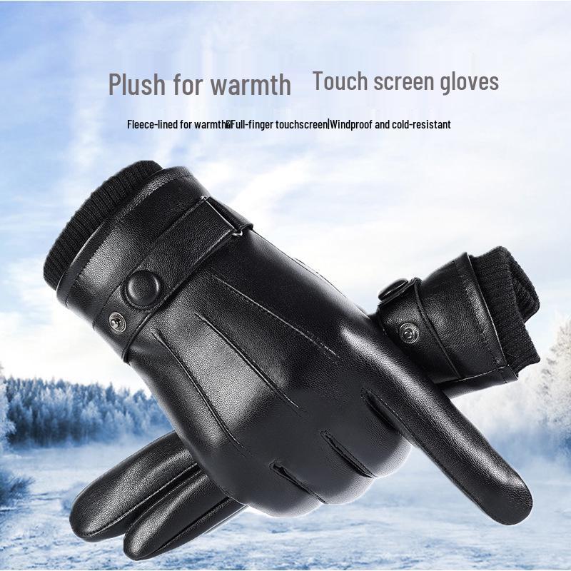 Men's Winter Waterproof Leather Gloves: Fleece-Lined, Windproof, Touchscreen-Compatible for Riding