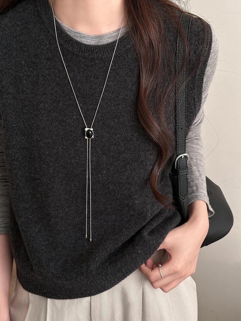 LATS Square Tiger's Eye Stone Bolo Tie Necklace for Women Vintage Western Y Necklaces Gold Chain Cowgirl Jewelry