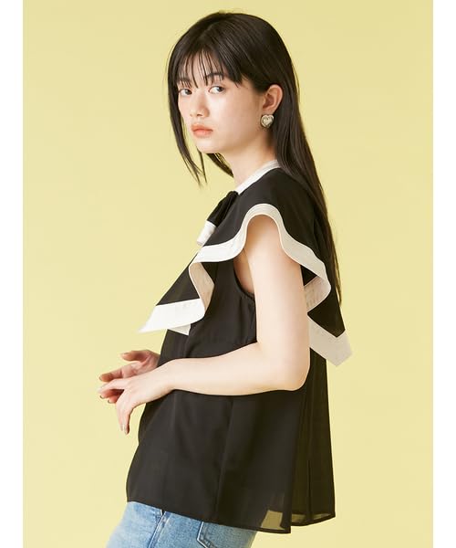 Lily Brown Square Sleeve Ruffle Blouse Black Women's LWFB252100,