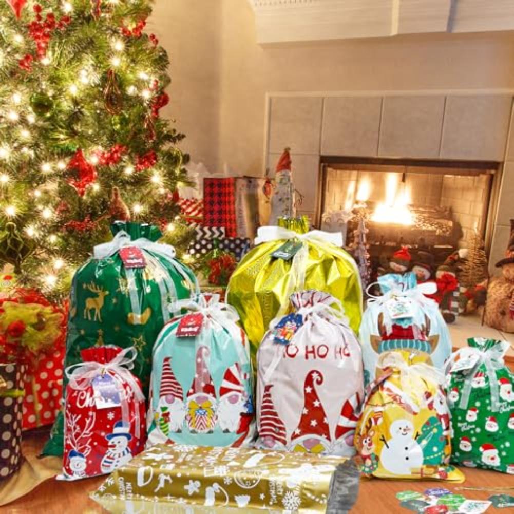 

Christmas Drawstring Gifts Bag 30 Pcs With 32 Tags Xmas Wrapping Bags Large Medium Small For Presents 2025 New Year Gifts Bags China Mainland