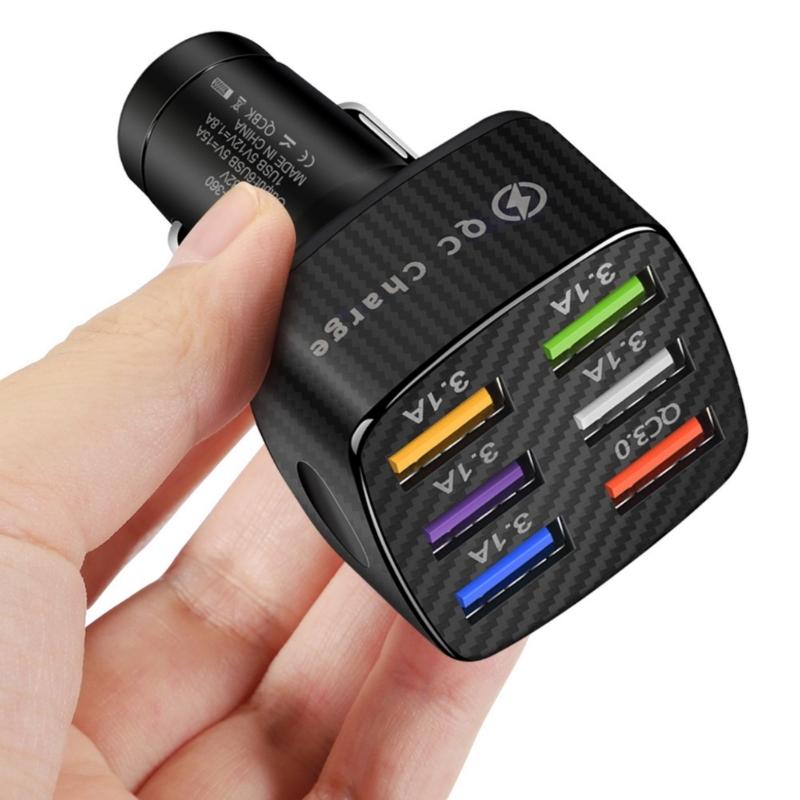 6 Port USB Car Charger QC3.0 30W Auto Adapter for Cigarettes Lighter Safe and Efficient Charging Solution