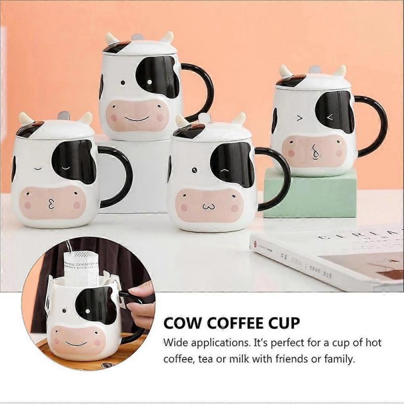 Tea Coffee Cup in Cow Pattern Ceramic Material 450ml for Family Gatherings 1 Set
