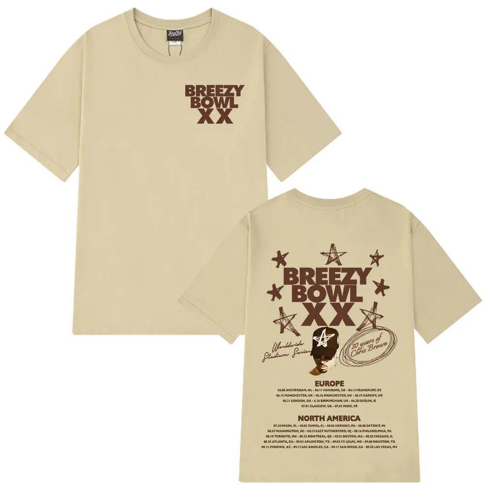 Fashion Hip Hop T Shirt Chris Brown Breezy Bowl XX 2025 Tour Concert Merch Tshirt Print Cotton Casual Oversized Tshirts Unisex 4XL