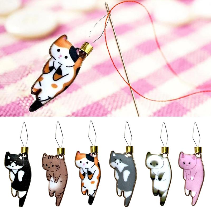 

DIY мультяшный кот в форме иглы, нитковдеватели, аксессуары для вязания, инструмент для вставки стежков