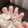 Pearl Gradient French Almond Nails - Transparent, Long, Removable, Whitening Fake Nail Tips