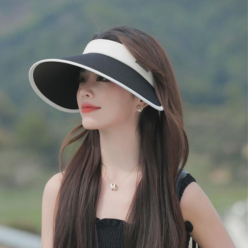 

8514 Summer Color Matching Sun Hat Outdoor Play Easiest for Match Big Brim Sun Protection Sun Hat Fashion Topless Hat Children Beige