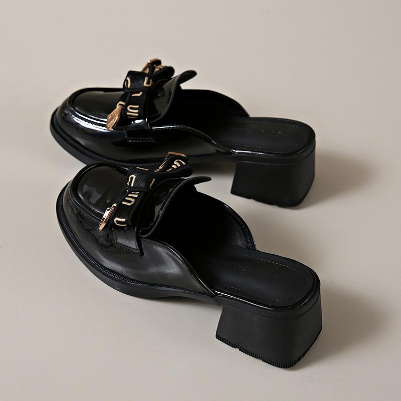 

CRLAYDK Туфли-мюли на каблуке для женщин с закрытым носком, массивные кожаные туфли, слипоны, удобные вечерние туфли-лодочки, шлепанцы, повседневные женские лоферы 40