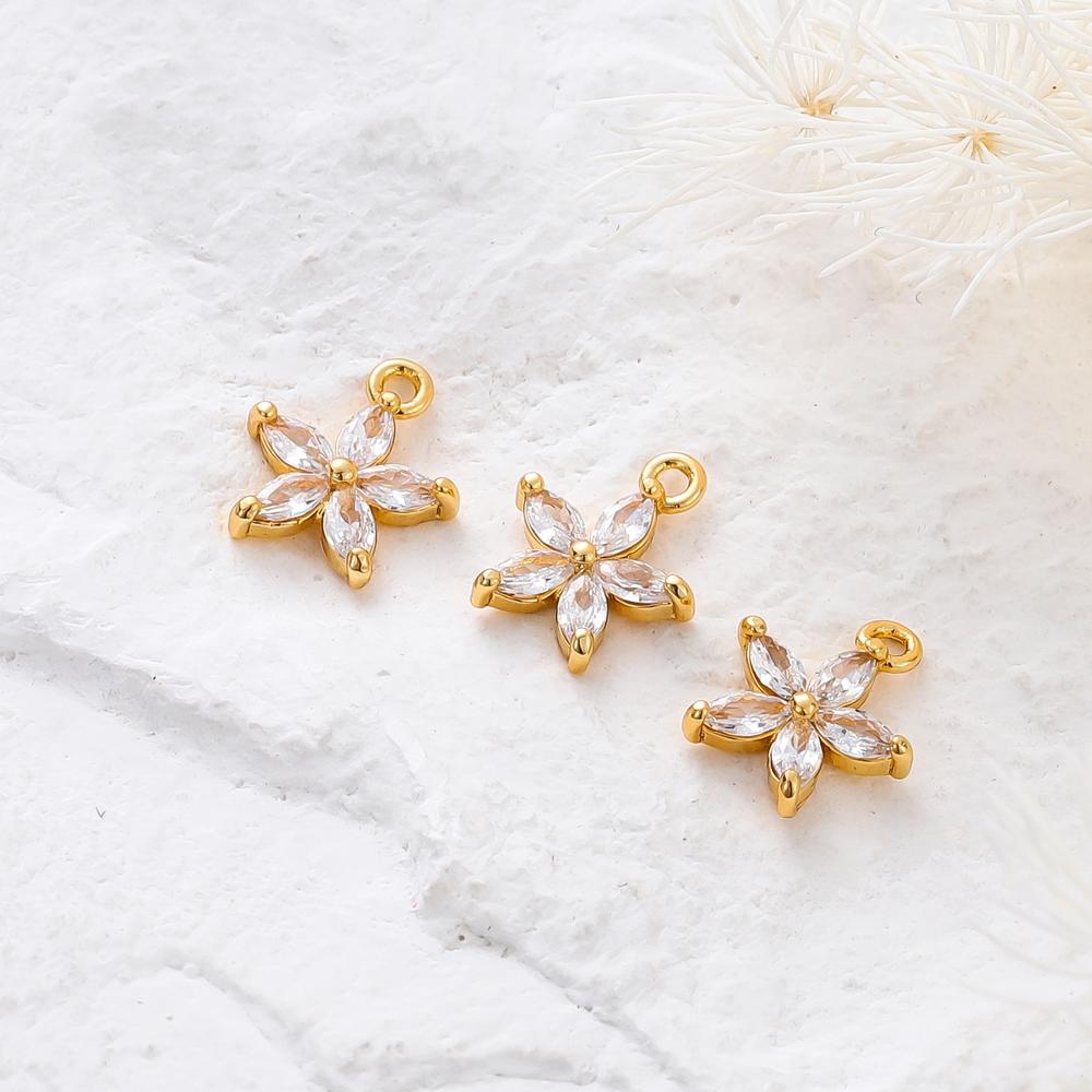 10*11MM 18K Gold Color Brass with Zircon Flowers Charms Pendants Jewelry Making Supplies Diy Necklaces Findings Accessories