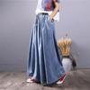 Women's Vintage Washed Denim Wide Leg Culottes Elastic Waist Drawstring Loose Casual Skirt Pants